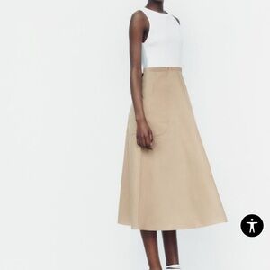 NWT Zara white tank and beige tan pocket midi dress size large fits like US 6